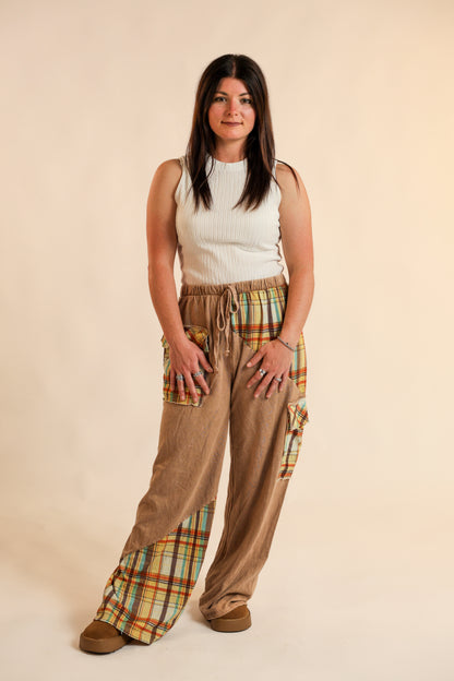 Mineral Washed Plaid Patched Pants