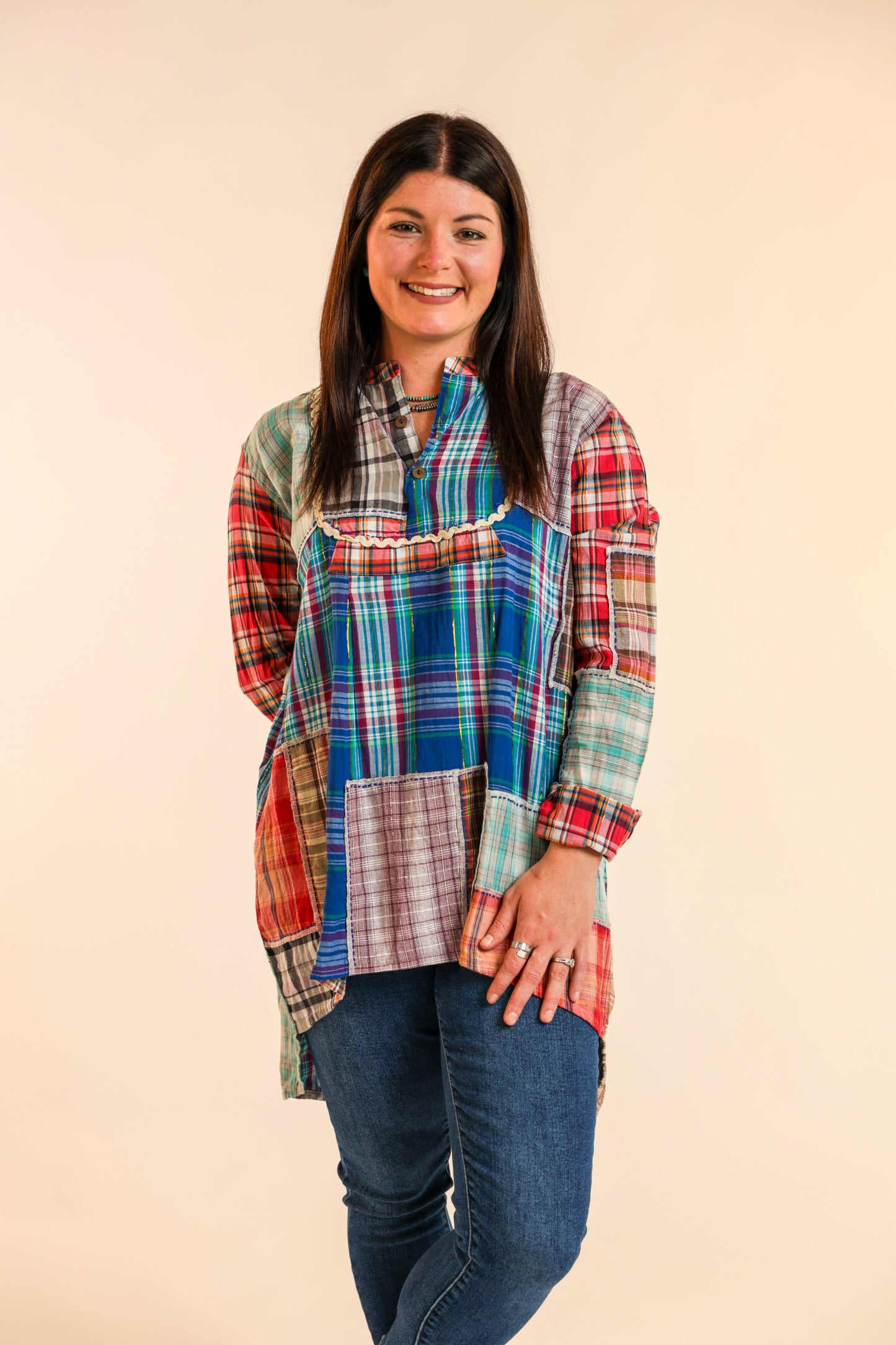 Colorful Plaid High-Low Top